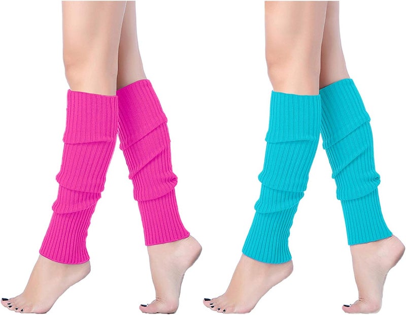 v28 Women Juniors Neon Ribbed Leg Warmers for 80s Eighty's Party Sports Yoga - Image 1